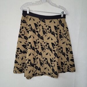 Carmen Marc Valvo Skirt Size 6 Tan Black Floral A-Line Ponte Knit Career‎ Party